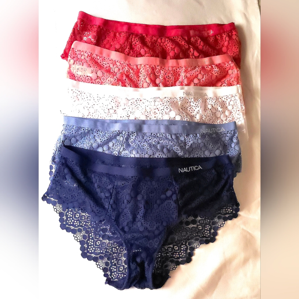 Nautica Lace Bikini Panty Set 5 Piece Multicolor Sheer Floral Lace NWOT